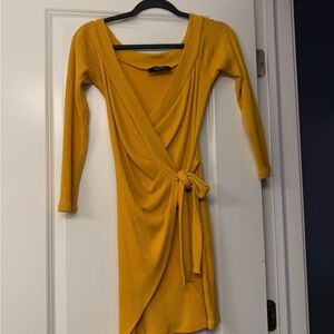 AKIRA Mustard Long Sleeve Wrap Dress